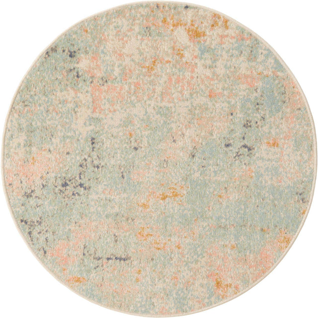 Multicolor 3' 3 x 3' 3 Lotus Round Area Rug 100% Polypropylene Modern Contemporary Colorful Carpet Easy Clean for Living Room, Kitchen, Dining, Office for Sale at Rug Engine