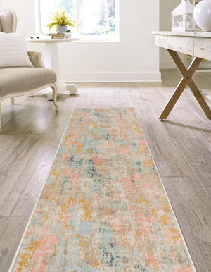 Multicolor 2' x 10' Lotus Runner Area Rug 100% Polypropylene Modern Contemporary Colorful Carpet Easy Clean for Living Room, Kitchen, Dining, Office for Sale at Rug Engine