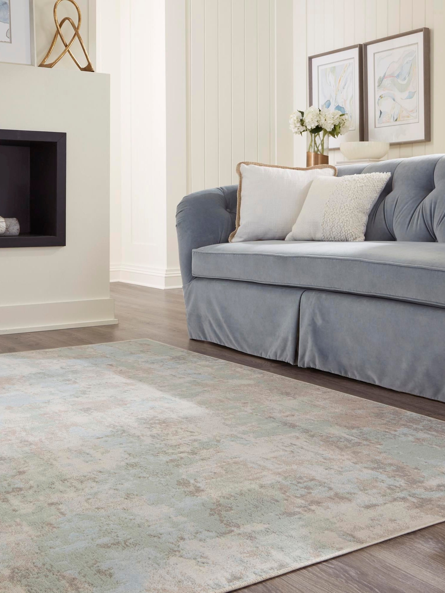 Teal 4' x 6' Lotus Rectangle Area Rug 100% Polypropylene Modern Contemporary Colorful Carpet Easy Clean for Living Room, Kitchen, Dining, Office for Sale at Rug Engine