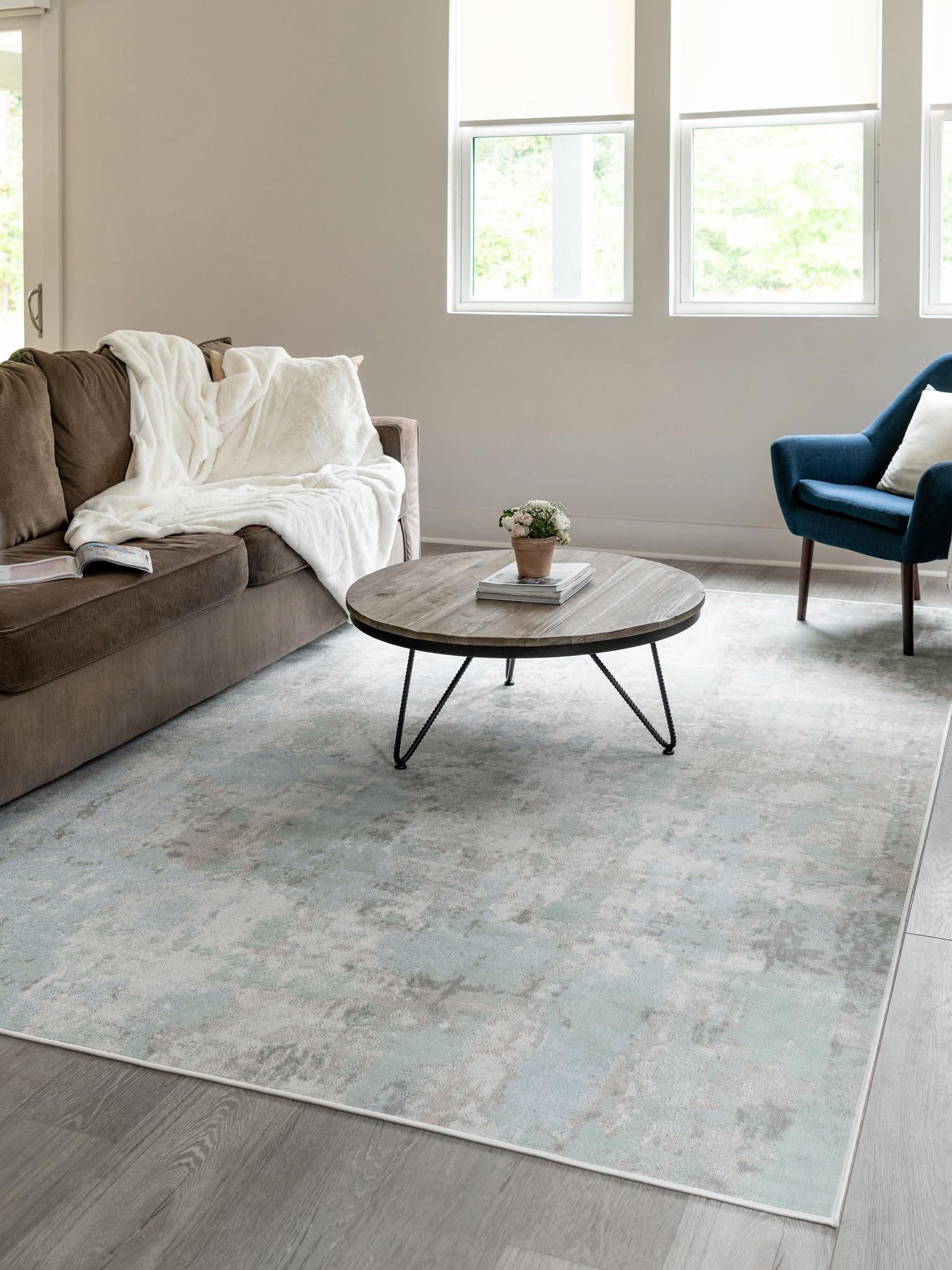Teal 6' 1 x 9' Lotus Rectangle Area Rug 100% Polypropylene Modern Contemporary Colorful Carpet Easy Clean for Living Room, Kitchen, Dining, Office for Sale at Rug Engine
