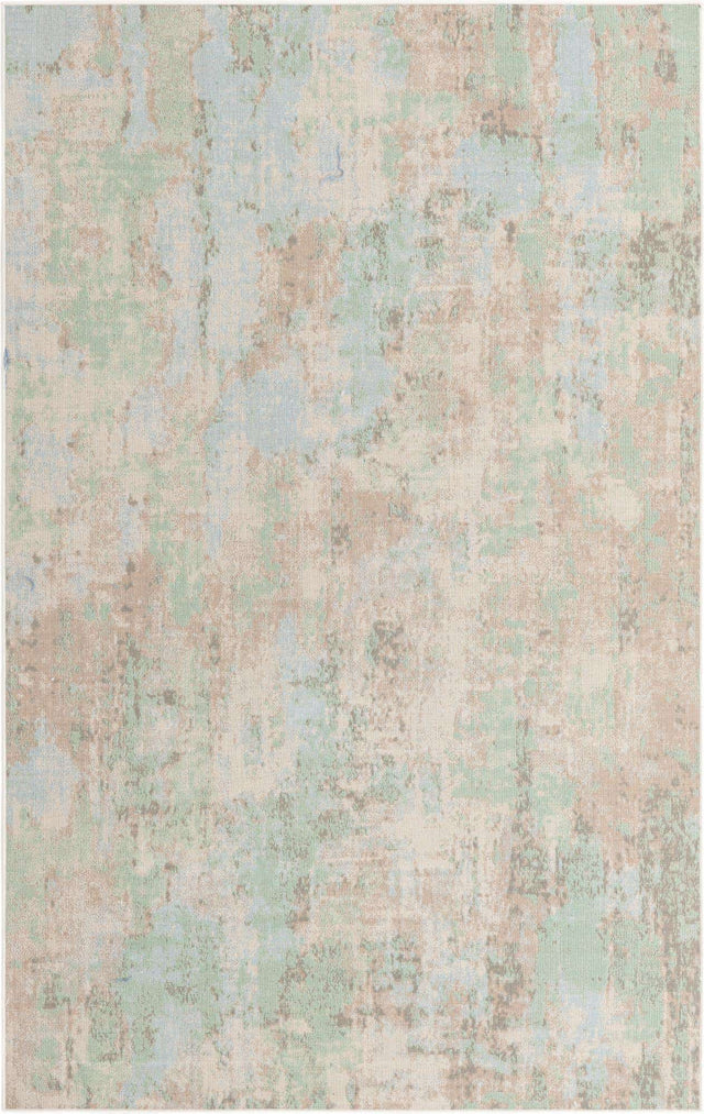 Teal 5' 3 x 8' Lotus Rectangle Area Rug 100% Polypropylene Modern Contemporary Colorful Carpet Easy Clean for Living Room, Kitchen, Dining, Office for Sale at Rug Engine