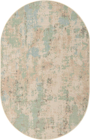 Teal 5' x 8' Lotus Oval Area Rug 100% Polypropylene Modern Contemporary Colorful Carpet Easy Clean for Living Room, Kitchen, Dining, Office for Sale at Rug Engine
