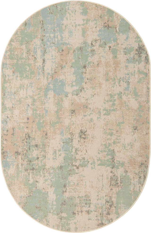 Teal 5' x 8' Lotus Oval Area Rug 100% Polypropylene Modern Contemporary Colorful Carpet Easy Clean for Living Room, Kitchen, Dining, Office for Sale at Rug Engine