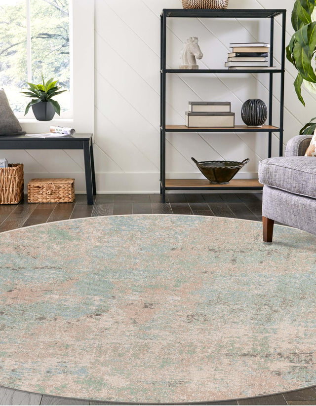 Teal 3' 3 x 3' 3 Lotus Round Area Rug 100% Polypropylene Modern Contemporary Colorful Carpet Easy Clean for Living Room, Kitchen, Dining, Office for Sale at Rug Engine