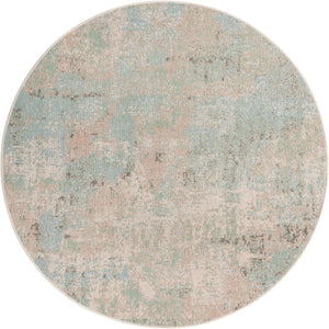 Teal 5' x 5' Lotus Round Area Rug 100% Polypropylene Modern Contemporary Colorful Carpet Easy Clean for Living Room, Kitchen, Dining, Office for Sale at Rug Engine