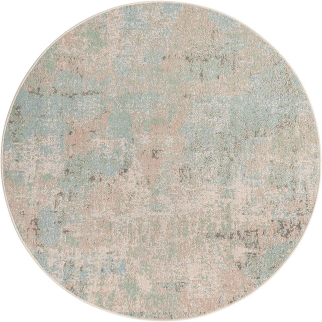 Teal 5' x 5' Lotus Round Area Rug 100% Polypropylene Modern Contemporary Colorful Carpet Easy Clean for Living Room, Kitchen, Dining, Office for Sale at Rug Engine