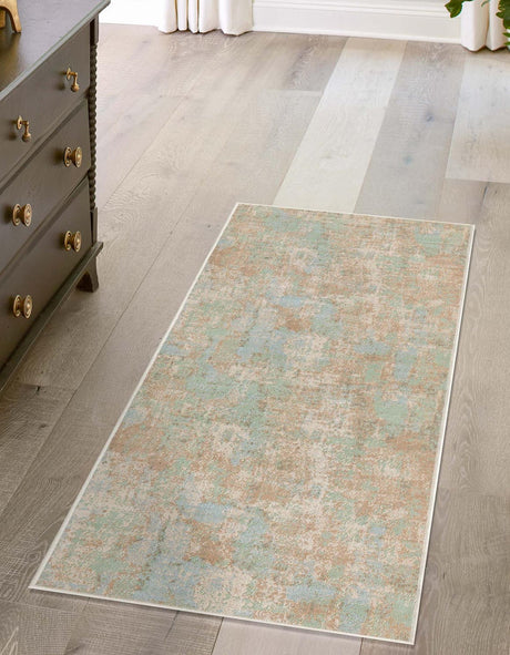 Teal 2' x 8' Lotus Runner Area Rug 100% Polypropylene Modern Contemporary Colorful Carpet Easy Clean for Living Room, Kitchen, Dining, Office for Sale at Rug Engine
