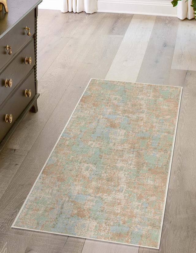 Teal 2' x 8' Lotus Runner Area Rug 100% Polypropylene Modern Contemporary Colorful Carpet Easy Clean for Living Room, Kitchen, Dining, Office for Sale at Rug Engine
