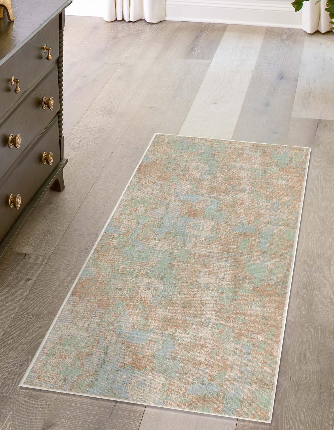 Teal 2' x 10' Lotus Runner Area Rug 100% Polypropylene Modern Contemporary Colorful Carpet Easy Clean for Living Room, Kitchen, Dining, Office for Sale at Rug Engine