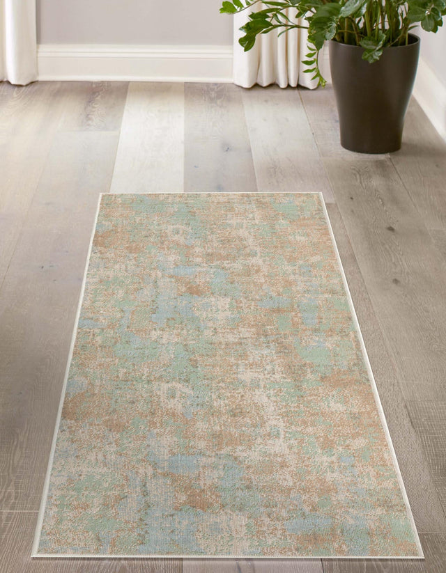 Teal 2' x 8' Lotus Runner Area Rug 100% Polypropylene Modern Contemporary Colorful Carpet Easy Clean for Living Room, Kitchen, Dining, Office for Sale at Rug Engine
