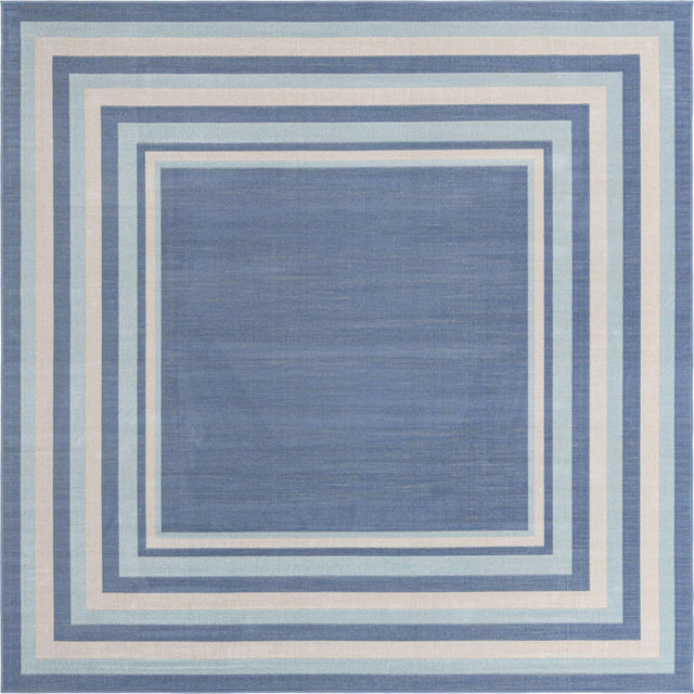 Blue 8' x 8' Lotus Square Area Rug 100% Polypropylene Modern Contemporary Colorful Carpet Easy Clean for Living Room, Kitchen, Dining, Office for Sale at Rug Engine