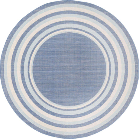 Blue 7' x 7' Lotus Round Area Rug 100% Polypropylene Modern Contemporary Colorful Carpet Easy Clean for Living Room, Kitchen, Dining, Office for Sale at Rug Engine