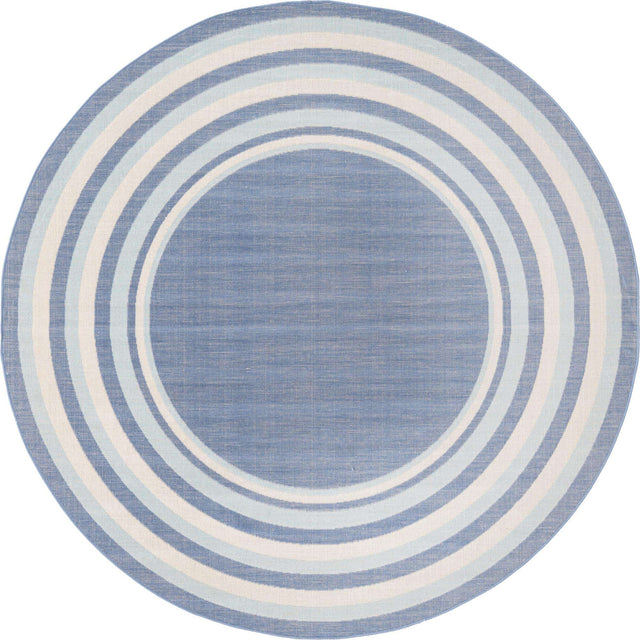 Blue 7' x 7' Lotus Round Area Rug 100% Polypropylene Modern Contemporary Colorful Carpet Easy Clean for Living Room, Kitchen, Dining, Office for Sale at Rug Engine