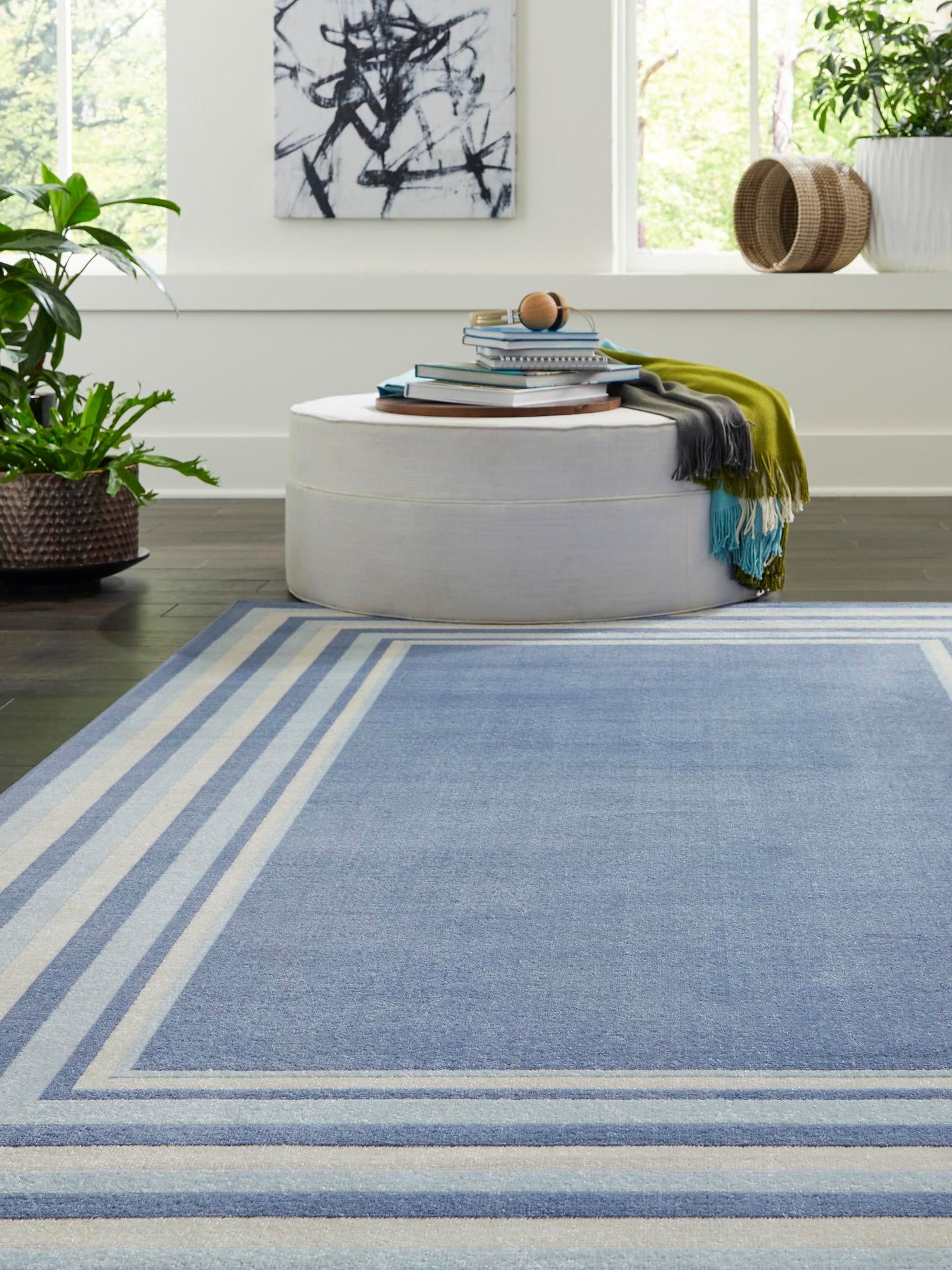 Blue 4' 1 x 6' 1 Lotus Rectangle Area Rug 100% Polypropylene Modern Contemporary Colorful Carpet Easy Clean for Living Room, Kitchen, Dining, Office for Sale at Rug Engine