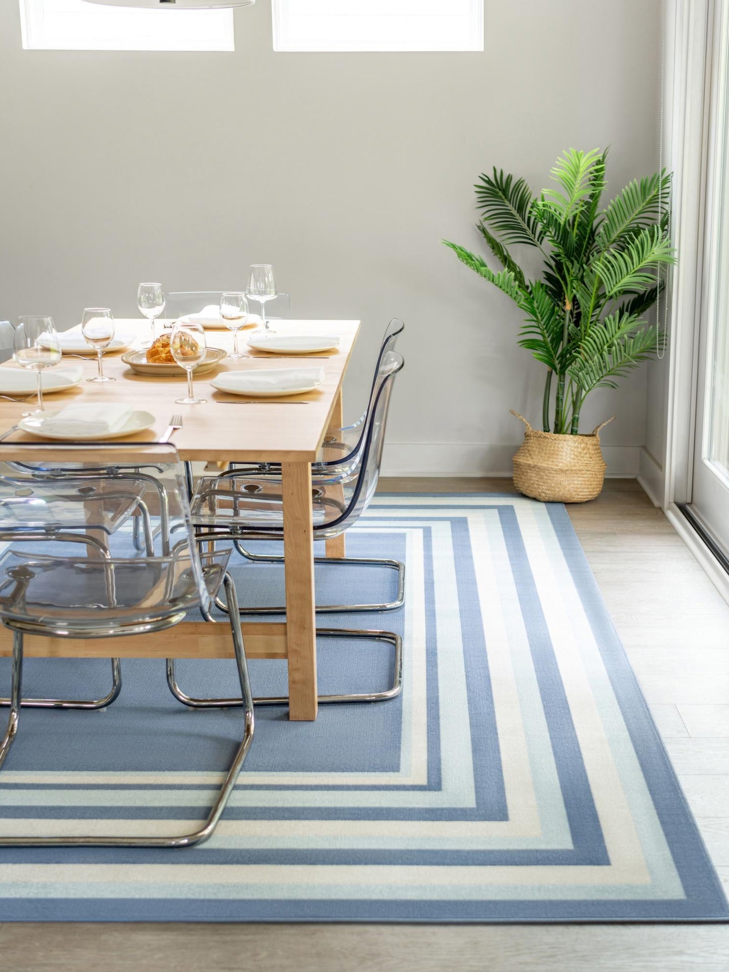 Blue 4' 1 x 6' 1 Lotus Rectangle Area Rug 100% Polypropylene Modern Contemporary Colorful Carpet Easy Clean for Living Room, Kitchen, Dining, Office for Sale at Rug Engine