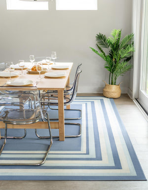 Blue 4' 1 x 6' 1 Lotus Rectangle Area Rug 100% Polypropylene Modern Contemporary Colorful Carpet Easy Clean for Living Room, Kitchen, Dining, Office for Sale at Rug Engine