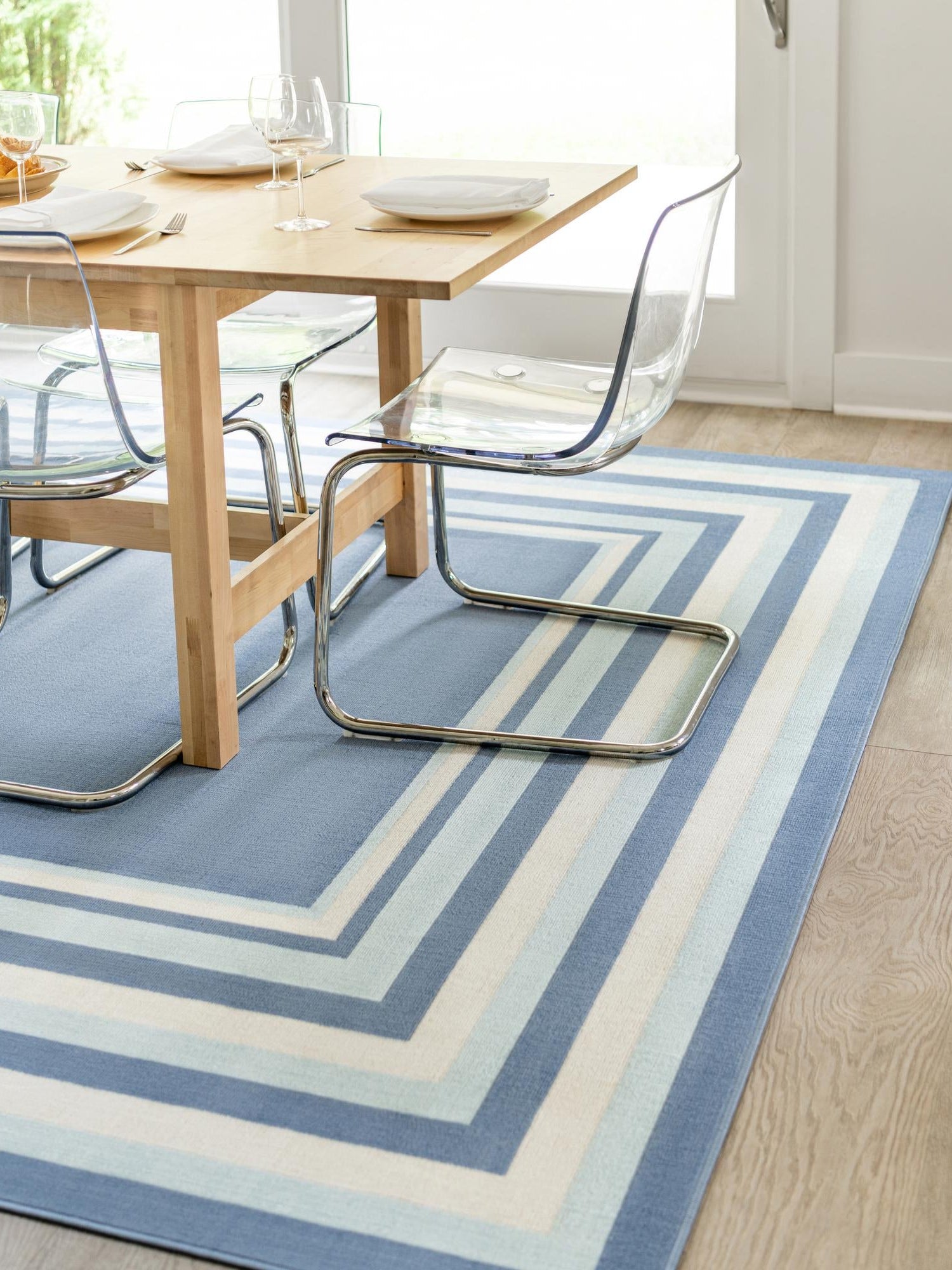 Blue 4' 1 x 6' 1 Lotus Rectangle Area Rug 100% Polypropylene Modern Contemporary Colorful Carpet Easy Clean for Living Room, Kitchen, Dining, Office for Sale at Rug Engine