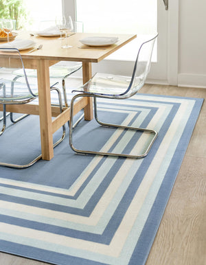 Blue 4' 1 x 6' 1 Lotus Rectangle Area Rug 100% Polypropylene Modern Contemporary Colorful Carpet Easy Clean for Living Room, Kitchen, Dining, Office for Sale at Rug Engine