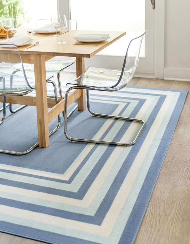 Blue 4' 1 x 6' 1 Lotus Rectangle Area Rug 100% Polypropylene Modern Contemporary Colorful Carpet Easy Clean for Living Room, Kitchen, Dining, Office for Sale at Rug Engine