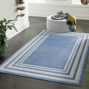 Blue 8' x 10' Lotus Rectangle Area Rug 100% Polypropylene Modern Contemporary Colorful Carpet Easy Clean for Living Room, Kitchen, Dining, Office for Sale at Rug Engine