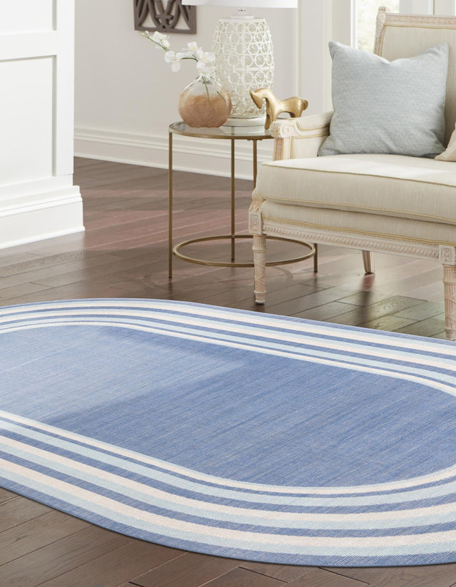 Blue 5' x 8' Lotus Oval Area Rug 100% Polypropylene Modern Contemporary Colorful Carpet Easy Clean for Living Room, Kitchen, Dining, Office for Sale at Rug Engine