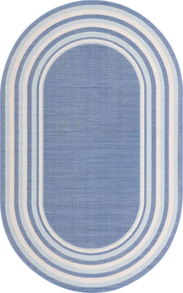 Blue 5' x 8' Lotus Oval Area Rug 100% Polypropylene Modern Contemporary Colorful Carpet Easy Clean for Living Room, Kitchen, Dining, Office for Sale at Rug Engine