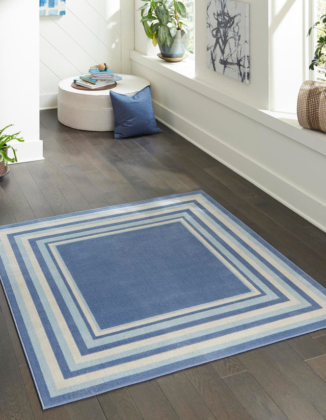 Blue 8' x 8' Lotus Square Area Rug 100% Polypropylene Modern Contemporary Colorful Carpet Easy Clean for Living Room, Kitchen, Dining, Office for Sale at Rug Engine