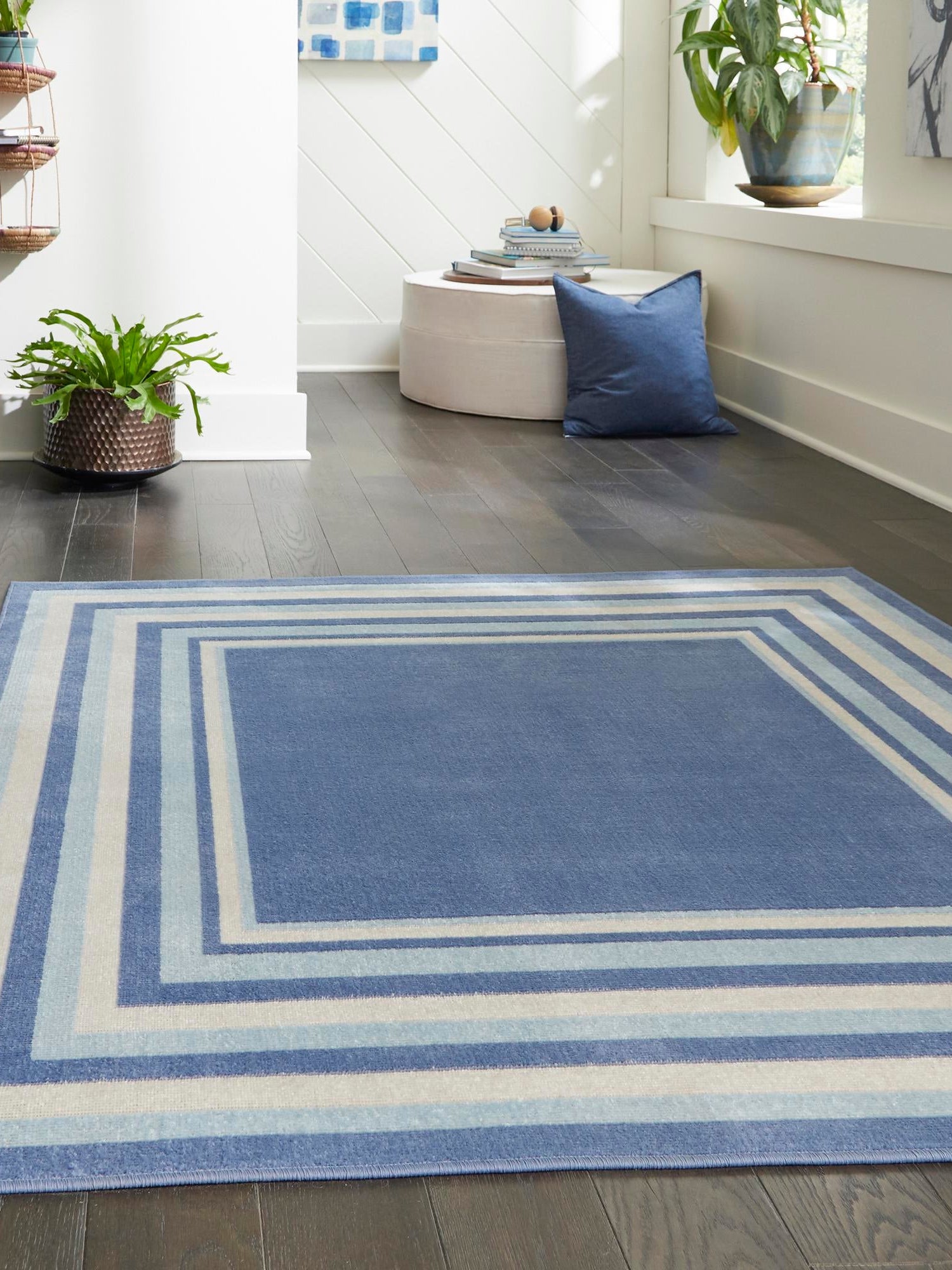 Blue 8' x 8' Lotus Square Area Rug 100% Polypropylene Modern Contemporary Colorful Carpet Easy Clean for Living Room, Kitchen, Dining, Office for Sale at Rug Engine
