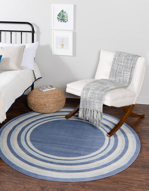 Blue 7' x 7' Lotus Round Area Rug 100% Polypropylene Modern Contemporary Colorful Carpet Easy Clean for Living Room, Kitchen, Dining, Office for Sale at Rug Engine