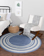 Blue 7' x 7' Lotus Round Area Rug 100% Polypropylene Modern Contemporary Colorful Carpet Easy Clean for Living Room, Kitchen, Dining, Office for Sale at Rug Engine