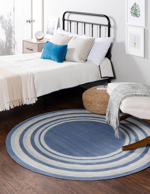 Blue 7' 10 x 7' 10 Lotus Round Area Rug 100% Polypropylene Modern Contemporary Colorful Carpet Easy Clean for Living Room, Kitchen, Dining, Office for Sale at Rug Engine
