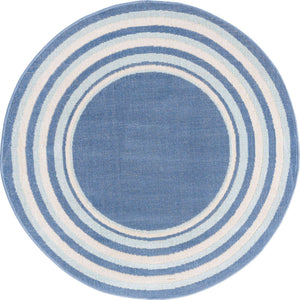 Blue 3' 3 x 3' 3 Lotus Round Area Rug 100% Polypropylene Modern Contemporary Colorful Carpet Easy Clean for Living Room, Kitchen, Dining, Office for Sale at Rug Engine