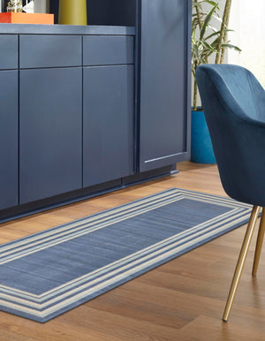 Blue 2' x 10' Lotus Runner Area Rug 100% Polypropylene Modern Contemporary Colorful Carpet Easy Clean for Living Room, Kitchen, Dining, Office for Sale at Rug Engine