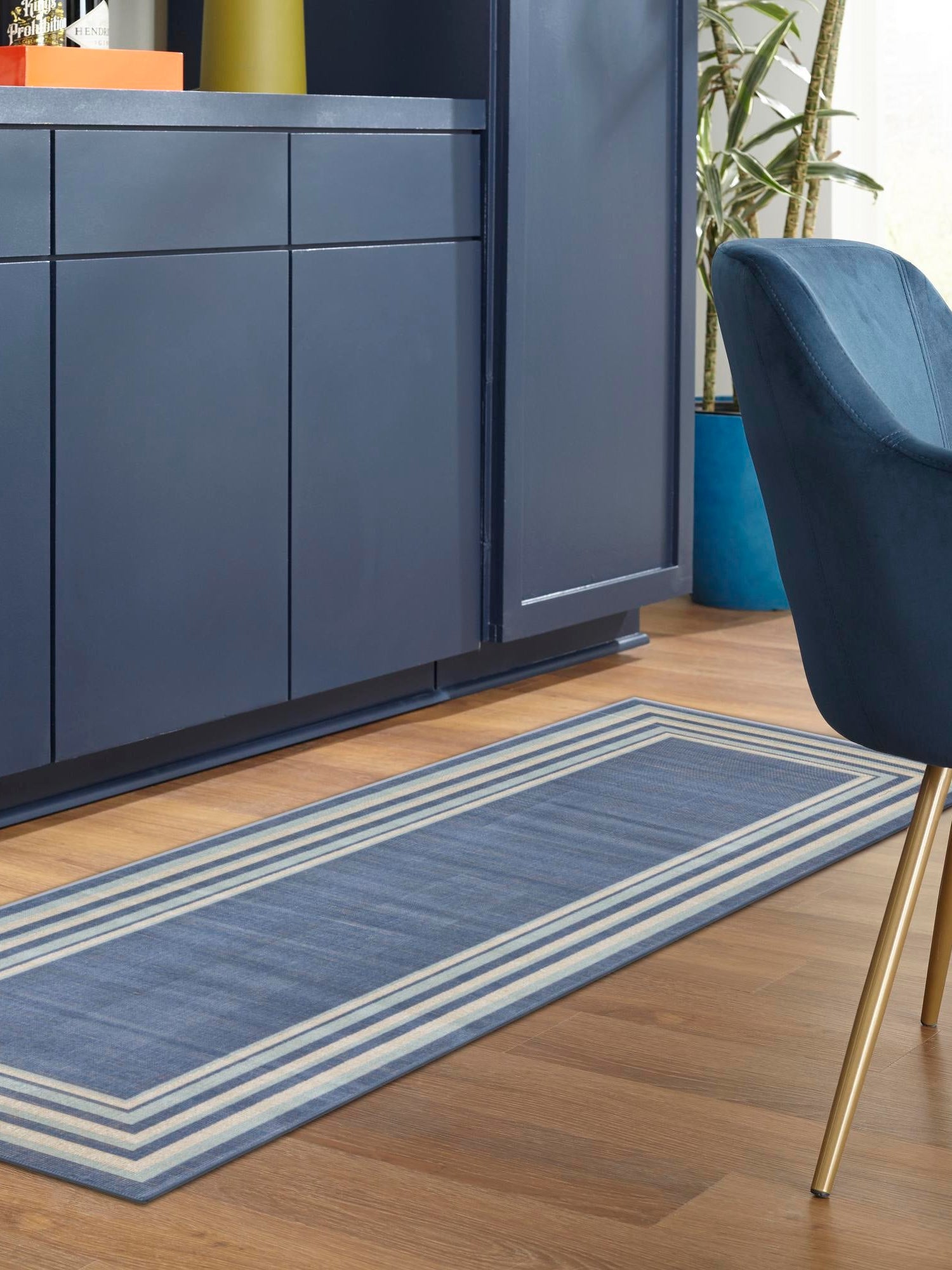 Blue 2' x 6' Lotus Runner Area Rug 100% Polypropylene Modern Contemporary Colorful Carpet Easy Clean for Living Room, Kitchen, Dining, Office for Sale at Rug Engine