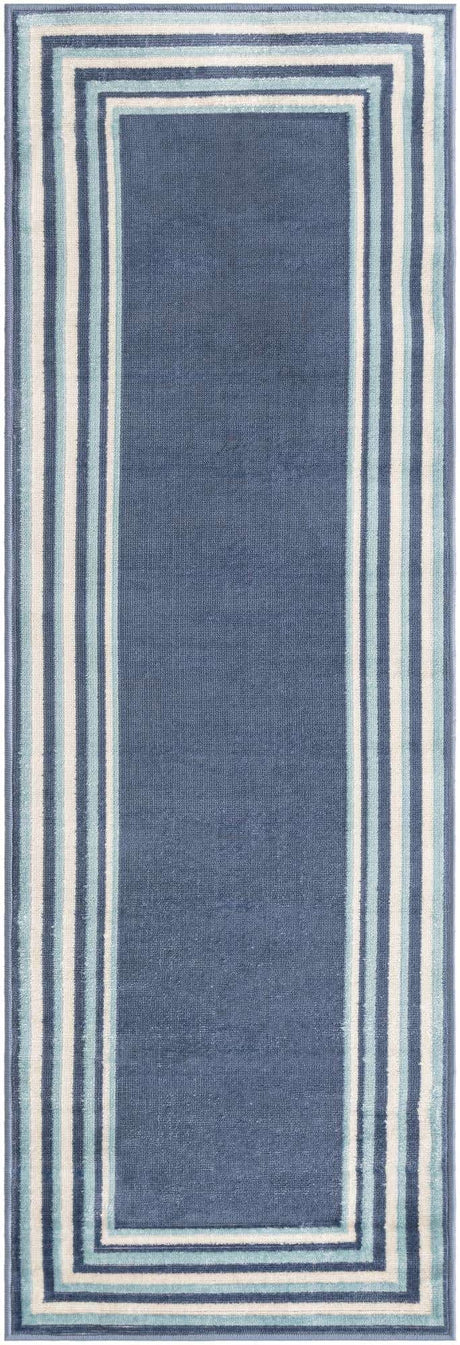 Blue 2' x 6' Lotus Runner Area Rug 100% Polypropylene Modern Contemporary Colorful Carpet Easy Clean for Living Room, Kitchen, Dining, Office for Sale at Rug Engine