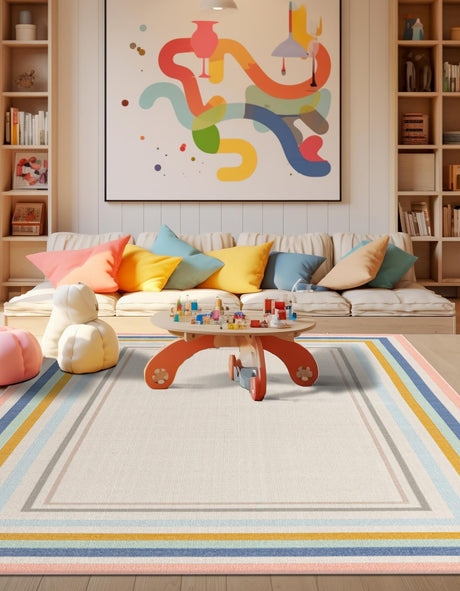 Multicolor 5' 3 x 8' Lotus Rectangle Area Rug 100% Polypropylene Modern Contemporary Colorful Carpet Easy Clean for Living Room, Kitchen, Dining, Office for Sale at Rug Engine