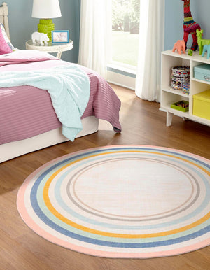 Multicolor 3' 3 x 3' 3 Lotus Round Area Rug 100% Polypropylene Modern Contemporary Colorful Carpet Easy Clean for Living Room, Kitchen, Dining, Office for Sale at Rug Engine
