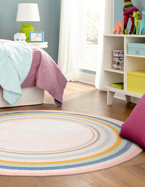 Multicolor 7' x 7' Lotus Round Area Rug 100% Polypropylene Modern Contemporary Colorful Carpet Easy Clean for Living Room, Kitchen, Dining, Office for Sale at Rug Engine