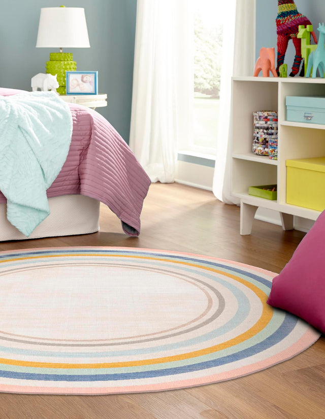 Multicolor 5' 3 x 5' 3 Lotus Round Area Rug 100% Polypropylene Modern Contemporary Colorful Carpet Easy Clean for Living Room, Kitchen, Dining, Office for Sale at Rug Engine