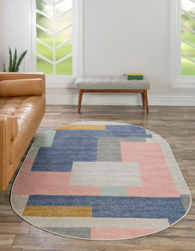 Multicolor 8' x 10' Lotus Oval Area Rug 100% Polypropylene Modern Contemporary Colorful Carpet Easy Clean for Living Room, Kitchen, Dining, Office for Sale at Rug Engine