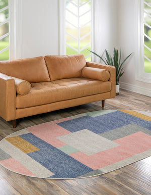 Multicolor 8' x 10' Lotus Oval Area Rug 100% Polypropylene Modern Contemporary Colorful Carpet Easy Clean for Living Room, Kitchen, Dining, Office for Sale at Rug Engine
