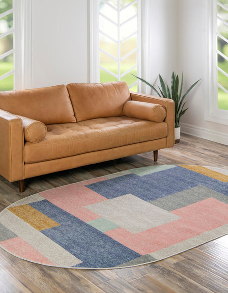 Multicolor 8' x 10' Lotus Oval Area Rug 100% Polypropylene Modern Contemporary Colorful Carpet Easy Clean for Living Room, Kitchen, Dining, Office for Sale at Rug Engine