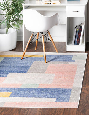 Multicolor 6' x 6' Lotus Square Area Rug 100% Polypropylene Modern Contemporary Colorful Carpet Easy Clean for Living Room, Kitchen, Dining, Office for Sale at Rug Engine