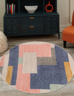 Multicolor 3' 3 x 3' 3 Lotus Round Area Rug 100% Polypropylene Modern Contemporary Colorful Carpet Easy Clean for Living Room, Kitchen, Dining, Office for Sale at Rug Engine