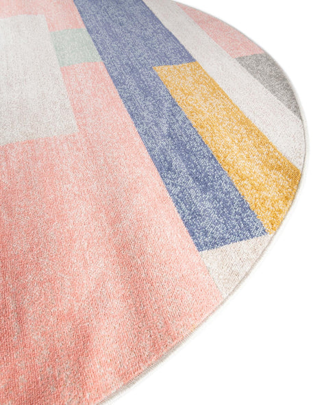 Multicolor 7' x 7' Lotus Round Area Rug 100% Polypropylene Modern Contemporary Colorful Carpet Easy Clean for Living Room, Kitchen, Dining, Office for Sale at Rug Engine