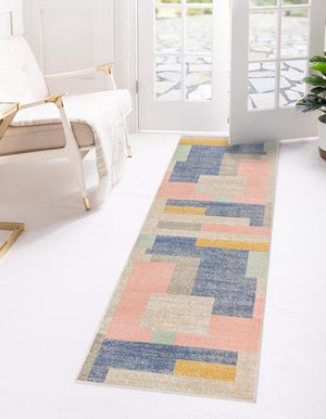 Multicolor 2' x 10' Lotus Runner Area Rug 100% Polypropylene Modern Contemporary Colorful Carpet Easy Clean for Living Room, Kitchen, Dining, Office for Sale at Rug Engine