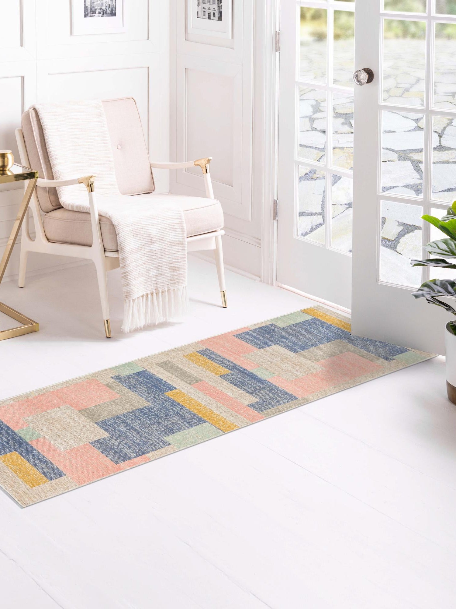 Multicolor 2' x 10' Lotus Runner Area Rug 100% Polypropylene Modern Contemporary Colorful Carpet Easy Clean for Living Room, Kitchen, Dining, Office for Sale at Rug Engine