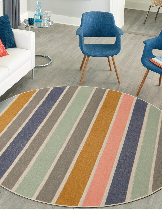 Multicolor 3' 3 x 3' 3 Lotus Round Area Rug 100% Polypropylene Modern Contemporary Colorful Carpet Easy Clean for Living Room, Kitchen, Dining, Office for Sale at Rug Engine