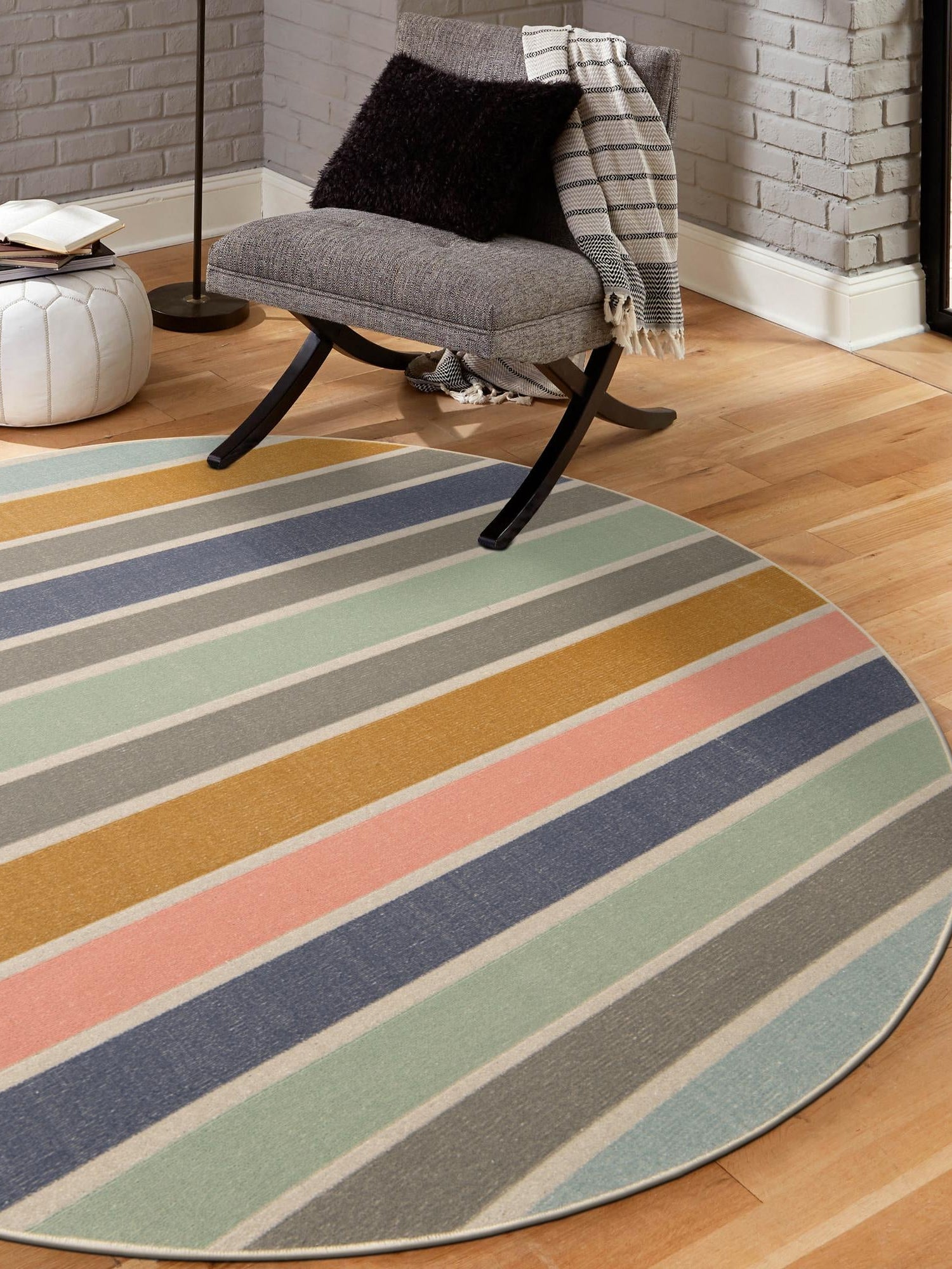 Multicolor 3' 3 x 3' 3 Lotus Round Area Rug 100% Polypropylene Modern Contemporary Colorful Carpet Easy Clean for Living Room, Kitchen, Dining, Office for Sale at Rug Engine