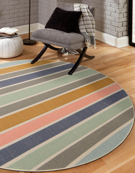 Multicolor 3' 3 x 3' 3 Lotus Round Area Rug 100% Polypropylene Modern Contemporary Colorful Carpet Easy Clean for Living Room, Kitchen, Dining, Office for Sale at Rug Engine